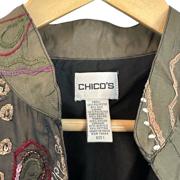 Chico’s Size 1 Jewel Tone‎ Patchwork Embroidered and Embellished Open Jacket - Picture 2 of 5